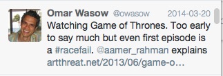 Figure 3: #RaceFail Tweet Linking to Article about Racism in Game of Thrones